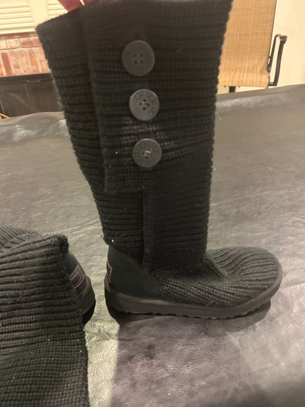 Black UGG Knit Women's Boots- Comfortable Slip-On Style